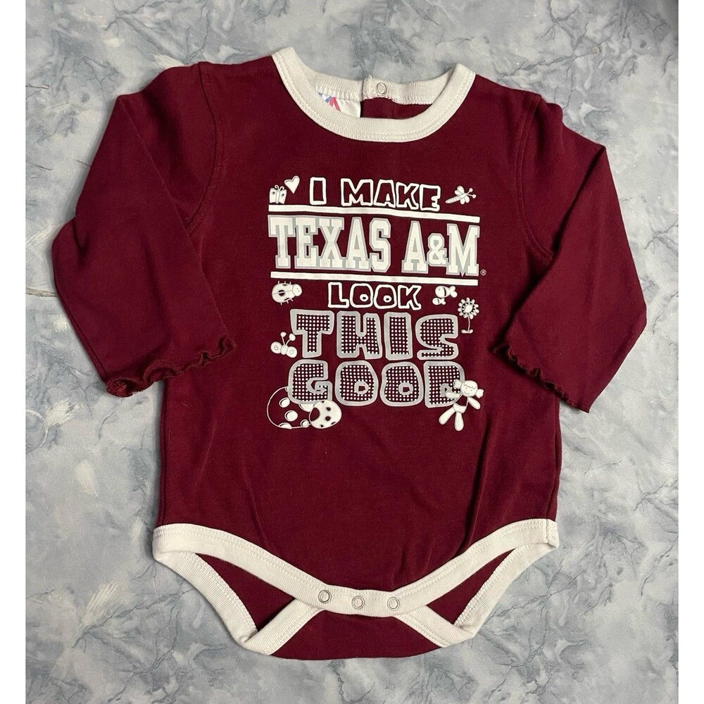 Texas A&M University Aggies Baby Girl Onesie Bodysuit Outfit, Size 12 months